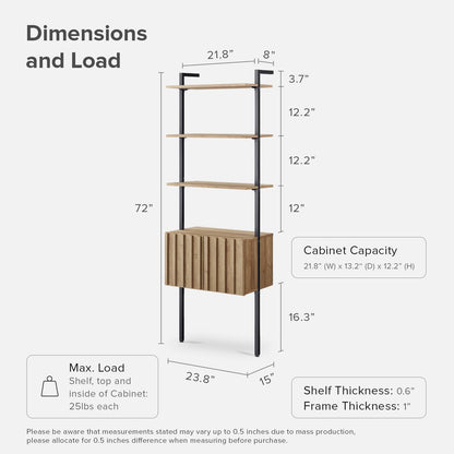 mopio Norwin Ladder Book Shelf, Wall-Mount Storage Rack, Wall Bookshelf, Farmhouse Industrial Bookcase, Narrow Slim Organizer, Steel Frame Display Shelves, Living Room, Bedroom (3-Tier Cabinet Single)