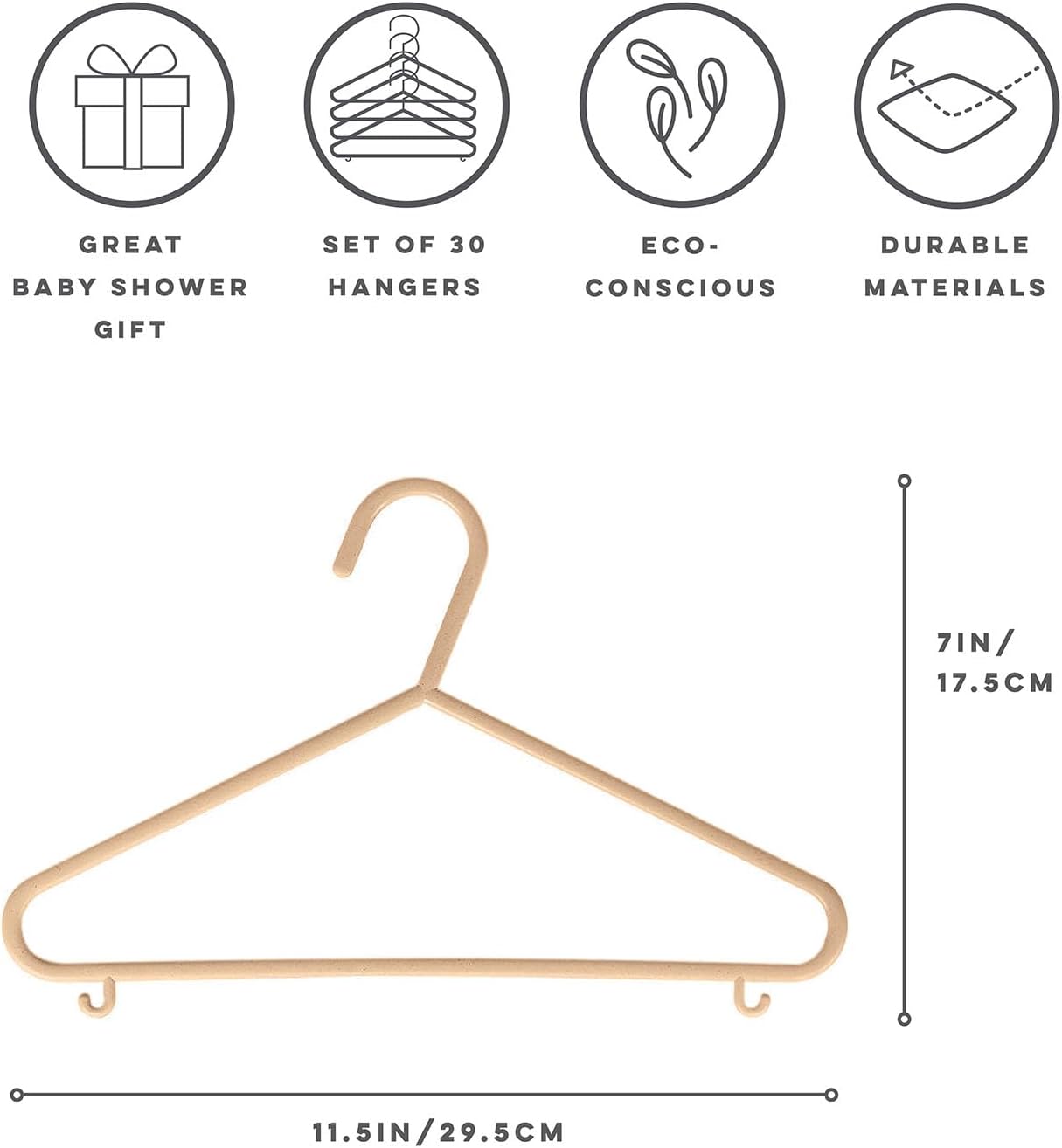 3 30-Pack Closet Sprouts Wheat Straw Plastic Hangers - Eco-Conscious Toddler Hangers for Child & Baby Clothes, Coats
