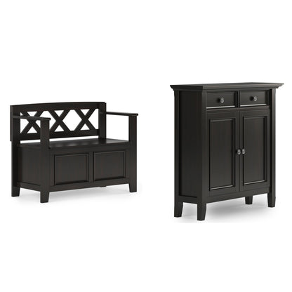 SIMPLIHOME Amherst Solid Wood 36 inch Wide Small Storage Bench and 36 inch Wide Storage Cabinet in Hickory Brown for the Living Room, Entryway, and Family Room, Transitional Style