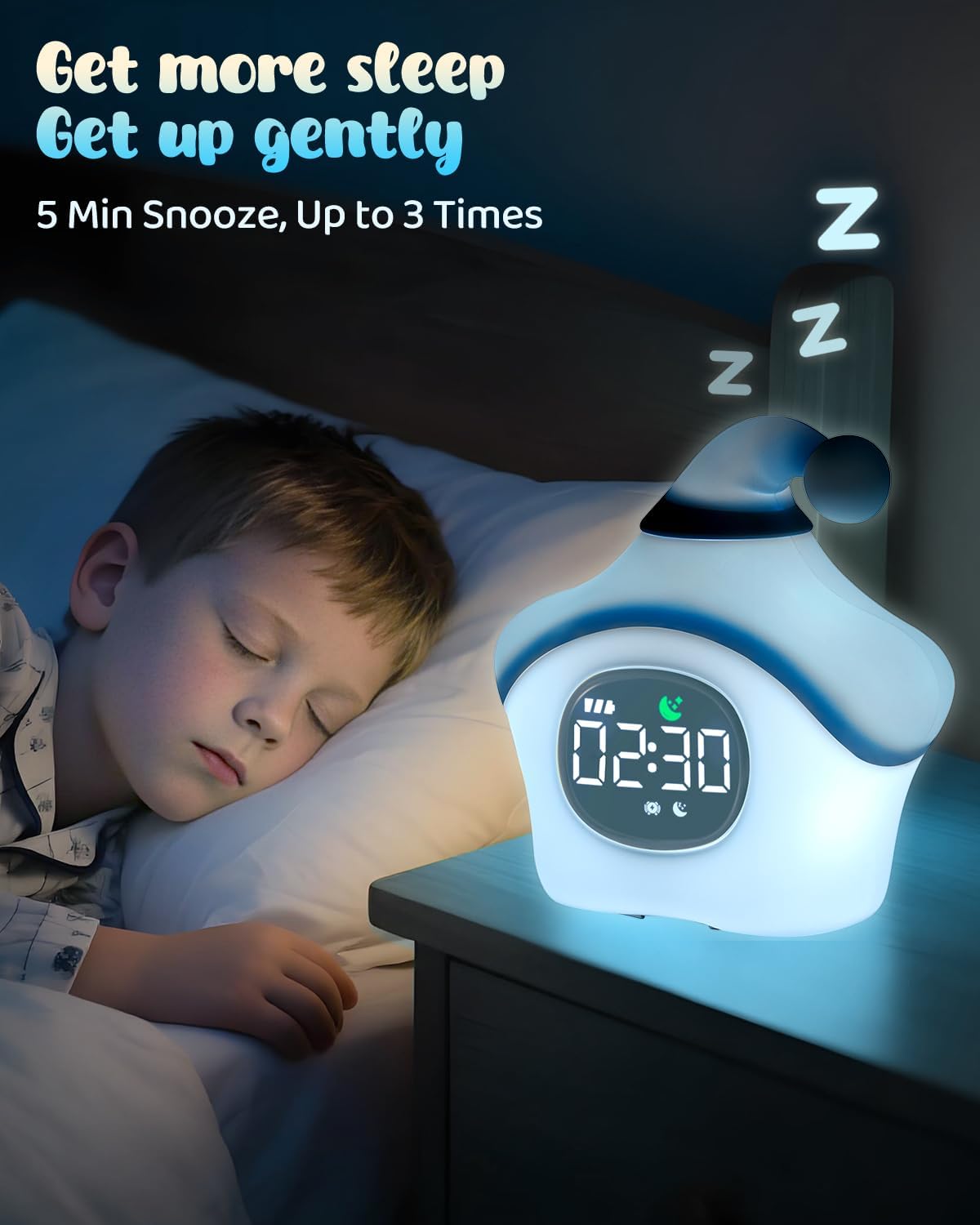 Star Alarm Clock with Night Light for Kids with Sleep Training and Sound Machine, Rechargeable Silicone Lamp OK to Wake