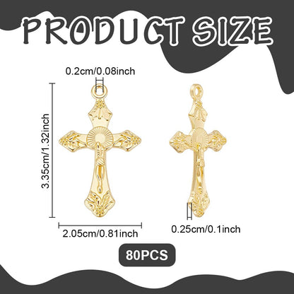 UNICRAFTALE 80Pcs Metal Cross Charms Gold Jewelry Cross Charms 33.5mm Metal Easter Crucifix Vintage Crosses Charm for DIY Bracelet Necklace Jewelry Making Findings Hole 2mm