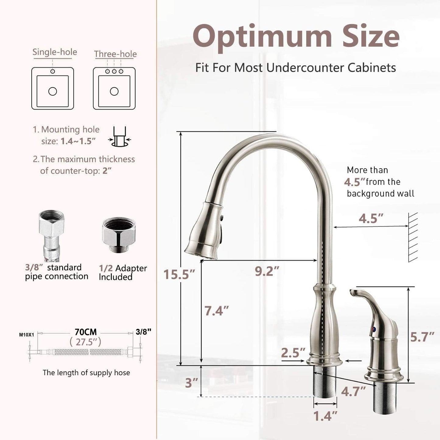 APPASO 3 Hole Kitchen Faucet with Pull Down Sprayer, Kitchen Faucets with Soap Dispenser, 3 Pieces Kitchen Sink Faucet with Separate Handle, Matte Black Kitchen Faucet 3 Hole, 218MB