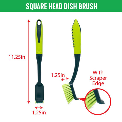 Pine-Sol Scrub Brush Set - Long Handle Cleaning Brushes with Heavy Duty Bristles and Comfort Grip - Scrubbers for Kitchen, Household, and Dishwashing, 5 Pieces