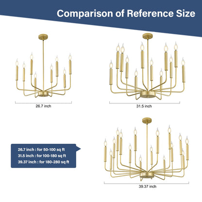 WOKNOS Modern Gold Farmhouse Chandeliers, 16-Light Industrial Metal Chandelier Lighting, Classic Candle Hanging Pendant Light Fixtures for Kitchen Island, Living Room, Dining Room, Stair