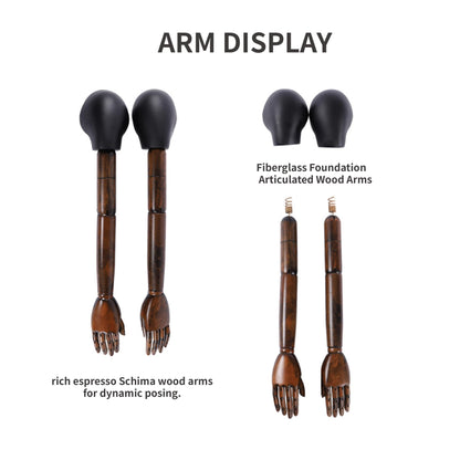 Male Mannequin with Articulated Wood Arms, Premium Fiberglass Dress Form with Linen Torso, Heavy Duty Stainless Steel Base, Flexible Display Dummy for Retail Store & Tailoring(Brown,Straight Leg)