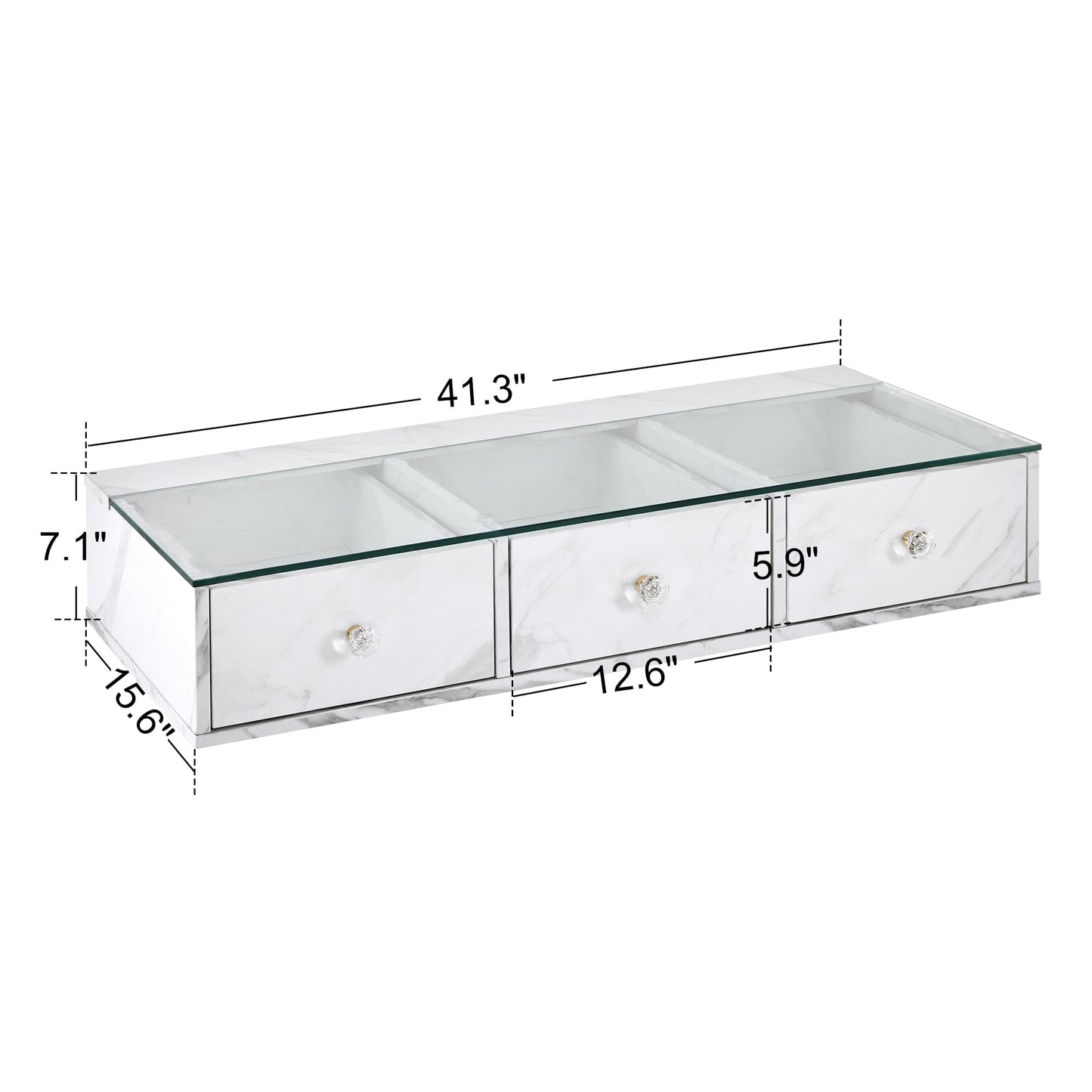 BarberPub Glass Top Wall Mount Station, Beauty Barber Spa Storage Cabinet with 3 Drawers, Minimalist Hair Salon Styling Equipment, Home & Bathroom Organizer 2200 (White)