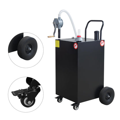 40 Gallon Portable Gas Caddy Fuel Storage Tank Large Gasoline Diesel Can Hand Siphon Pump with Rolling Flat-Free Solid Rubber Wheels for Boat, ATV, Car, Motorcycle (Black)