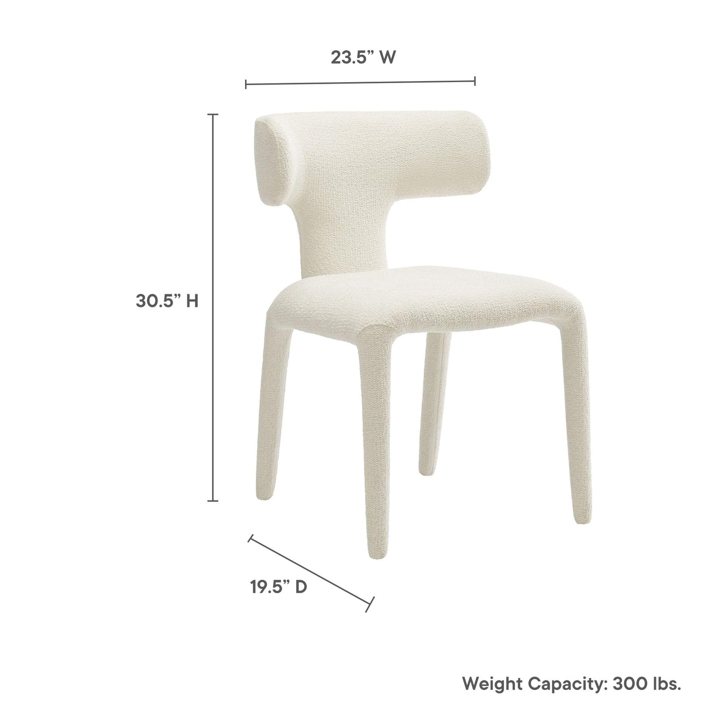 Modway Stellan Upholstered Boucle Dining Chair in Cream – Fabric Accent Chair with Curved Backrest – Armless Side Chair for Dining or Living Room
