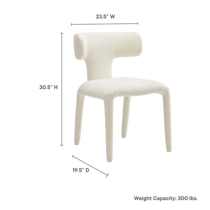 Modway Stellan Upholstered Boucle Dining Chair in Cream – Fabric Accent Chair with Curved Backrest – Armless Side Chair for Dining or Living Room