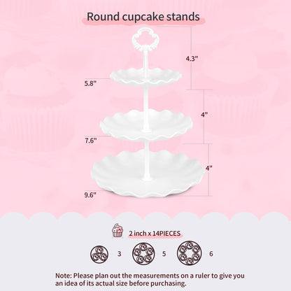 Pack of 10 NWK Cake Stand Set, with 3 x Two-Tier and 3 x Three-Tier Cupcake Stands, 4 x Appetizer Trays, 1 x Tablecloth for Birthday Bridal Baby Shower Party (White)