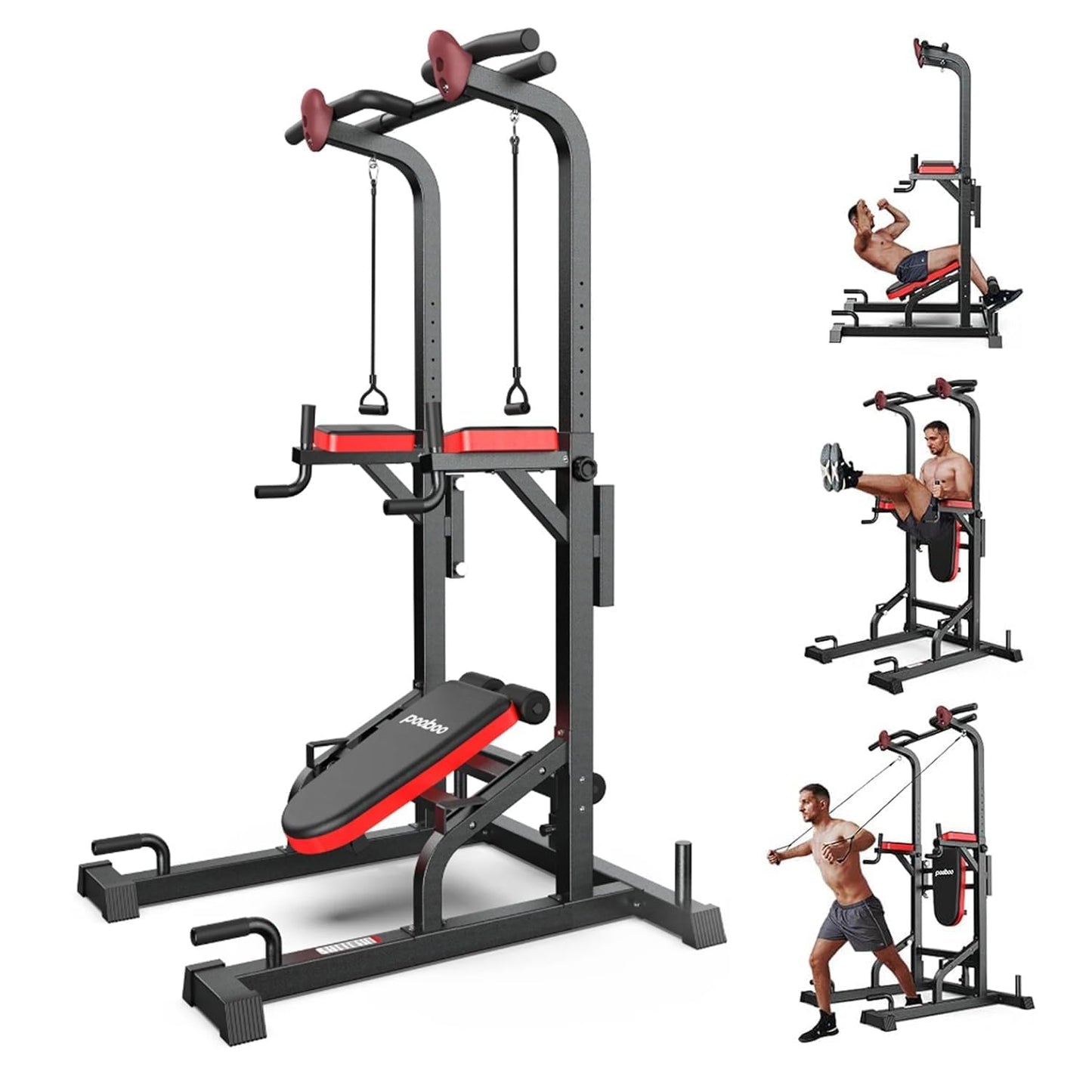 Power Tower Dip Station Pull Up Bar for Fitness Home Gym Workout,Multi-Function Adjustable Height Fitness Strength Training Exercise Equipment,with Power Elastic Ropes