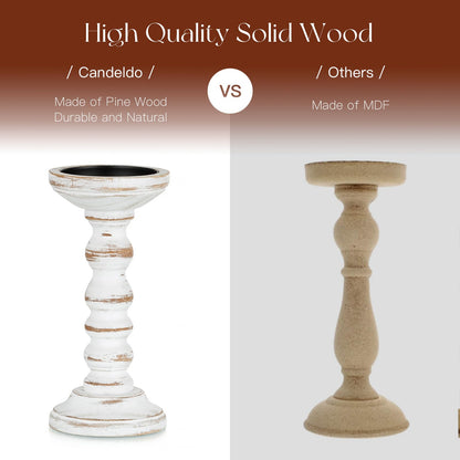 Candeldo Wood Candle Holders for Pillar: Rustic Candles Holder Set of 3 Tall Table Centerpiece Shabby Chic Decor Wooden White Farmhouse Decorations for Fireplace Mantle