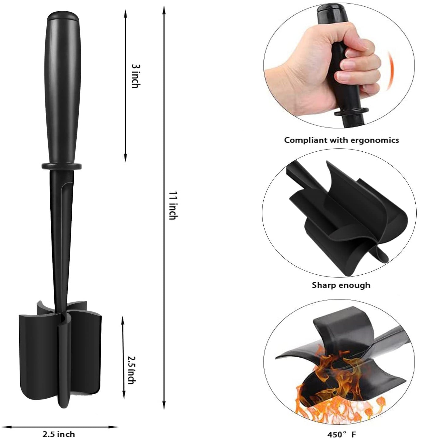 Meat Chopper and Masher, Premium Heat Resistant Masher and Smasher for Hamburger Meat, Ground Beef, Ground Turkey and More, Nylon Ground Beef Chopper Tool and Meat Fork, Non Stick Mix Chopper