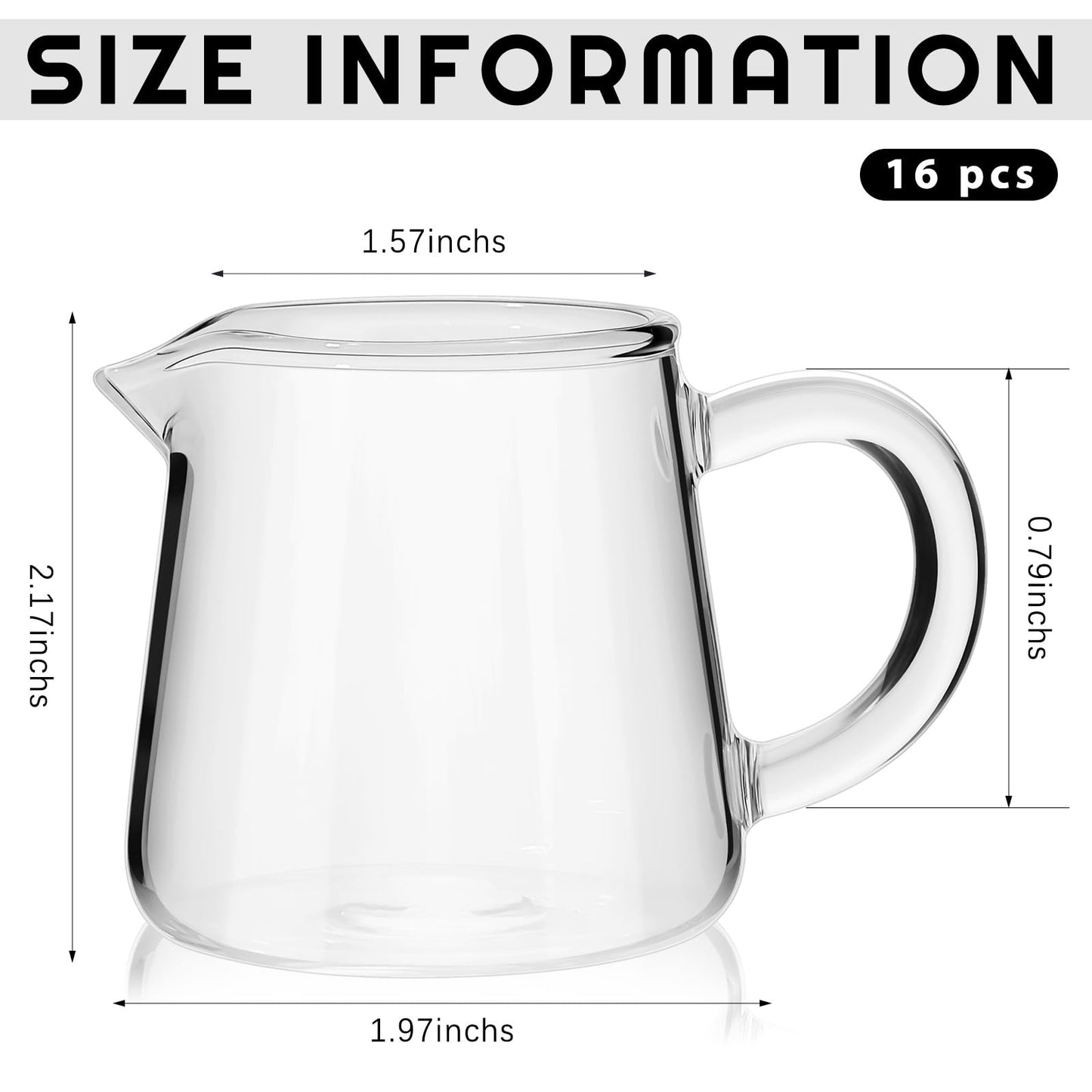 Suclain 16 Pcs Small Glass Creamer Pitcher with Spout Milk Frothing 2.3 oz Mini Milk Pourer Small Glass Pitcher with Handle Carafe Coffee Mug Pot Tea Frother Cup for Table Serving Kitchen