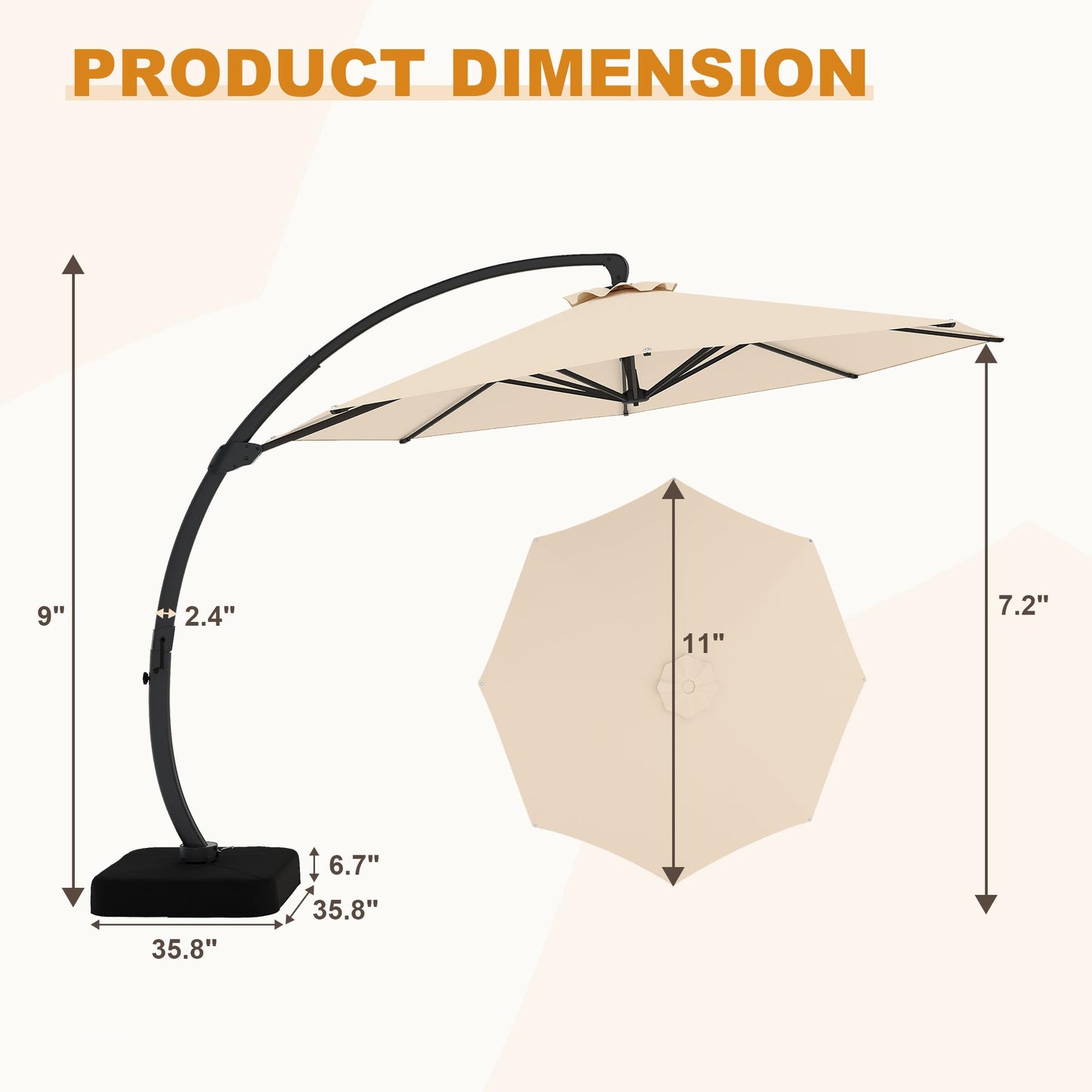 GarveeLife 11FT Cantilever Patio Umbrella With Base Included, Cantilevers Outdoor Umbrella Heavy Duty Offset, Aluminium Curved Cantilever Umbrella