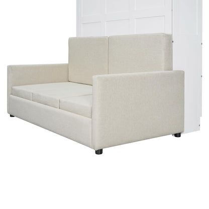 Ball & Cast Murphy Bed Full Size Wall Bed with Sofa,can be Folded,Multifunctional Wood Hideaway Cabinet Bed Frame,Slat Support,Save Space,for Apartment,Guest Room,White