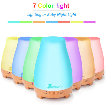 Diffuserlove Essential Oil Diffusers 200ML Remote Control Ultrasonic Mist Humidifiers BPA-Free Aromatherapy Diffuser with 7 Color Lights, Auto Shut-Off for Bedroom Office Kitchen