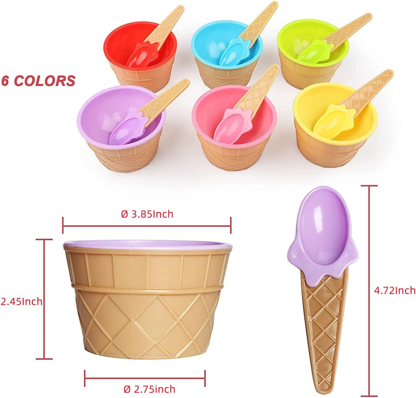 Cartoon Candy Color Ice Cream Bowl with Spoon, Cute Dessert Bowls for Kids, Summer Holiday Party Gifts
