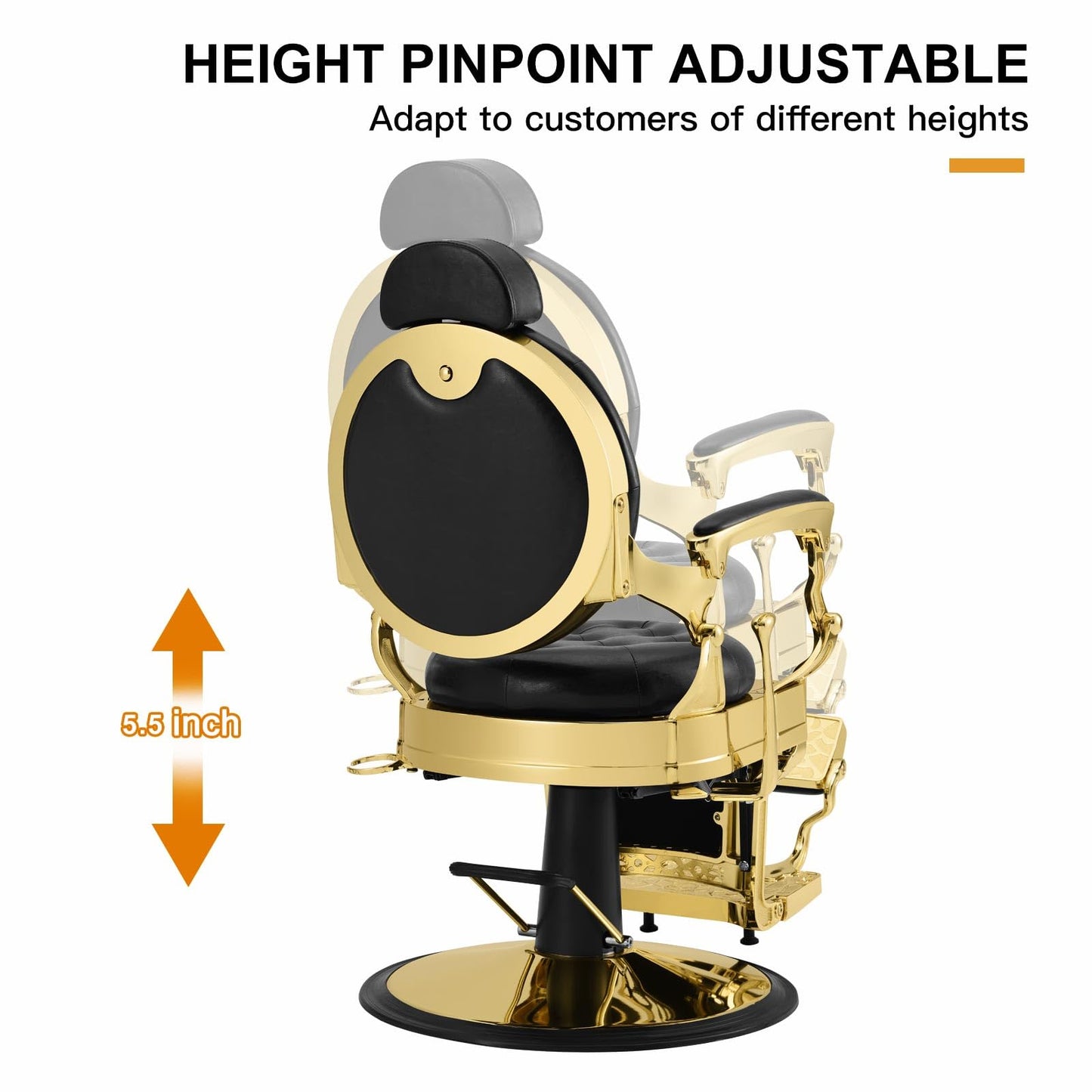Artist hand Retro Barber Chair Heavy Duty Barber Chairs Vintage Salon Chair Hydraulic Recline Beauty Spa Styling Equipment Rounded Cushioning with Puckered Button (Gold)