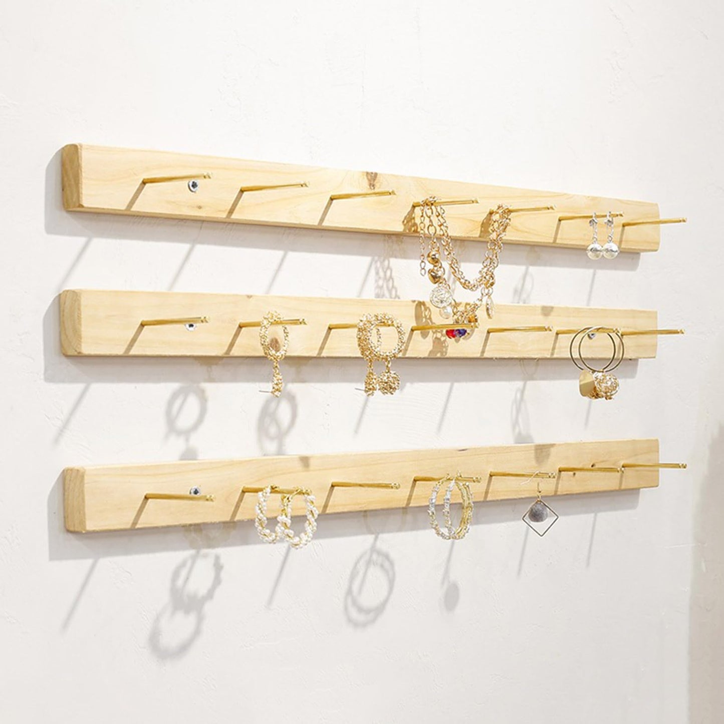 DLYZAYE Jewelry Organizer Wall Mounted, 6-Pack Wooden Necklace Hanger & Bracelet Display Rack, Home & Retail Accessory Storage Solution, Elegant Wall Decor for Jewelry Lovers