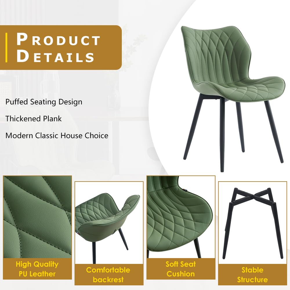 Kidol & Shellder Dining Chairs Set of 2, PU Leather Upholstered Kitchen Chairs with Back Armless, Mid Century Modern Side Chair for Dining Room, Living Room, Lounge, Restaurant, Bean Green