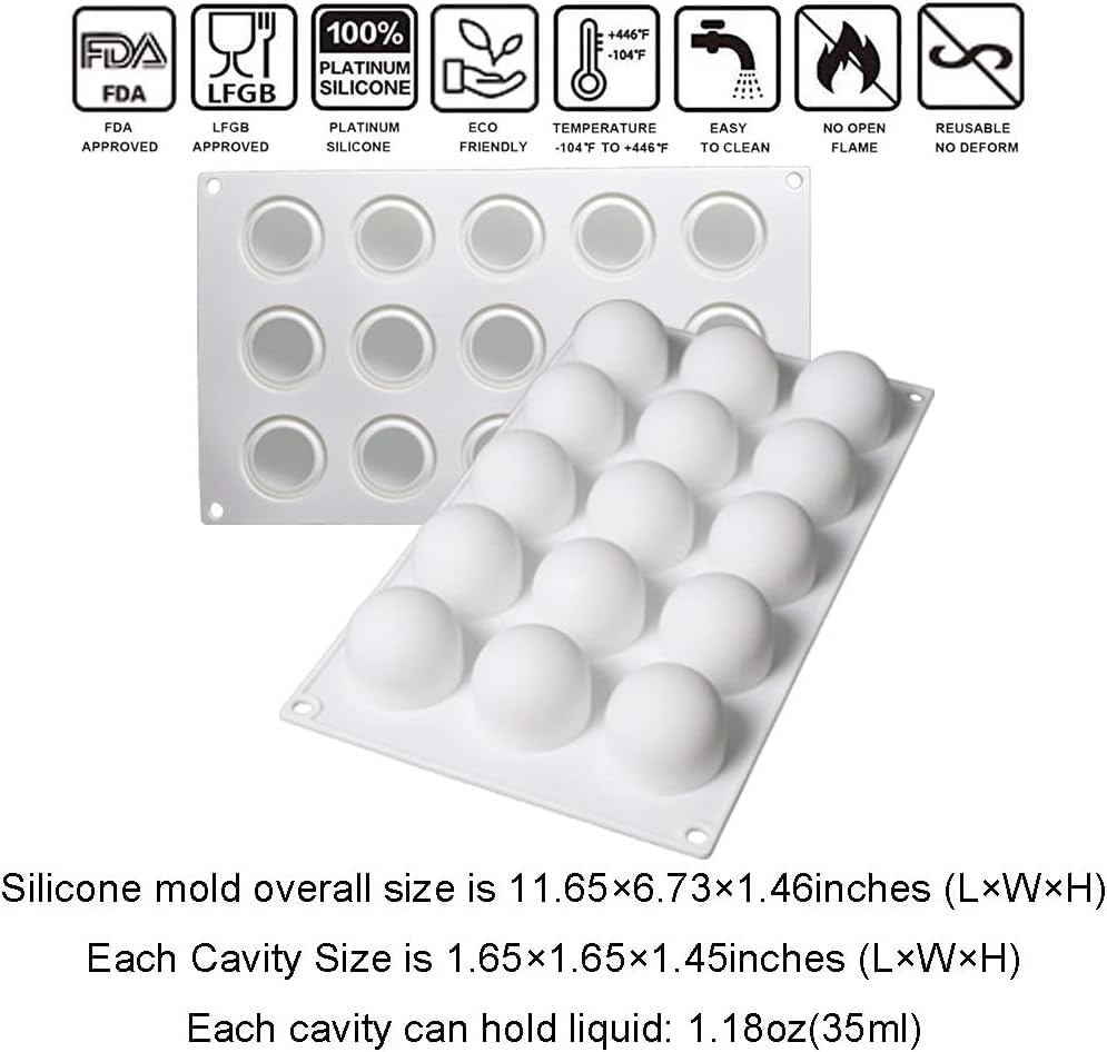 OCPO Kitchen Truffle Silicone Mold for Baking Mousse Cake, Non-Stick & Easy Release, 15-Cavity Truffle Ball Shape