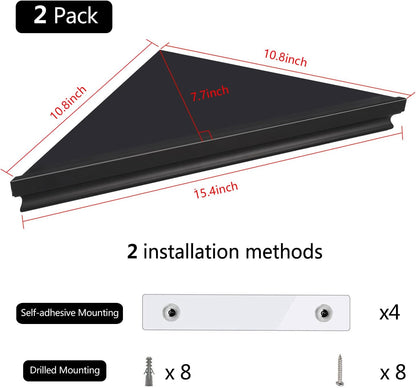 evron 2 Pack) Wall Mount Corner Shelf,Easy to Install Metal Front Floating Corner Shelves with Self-Adhesive Tapes