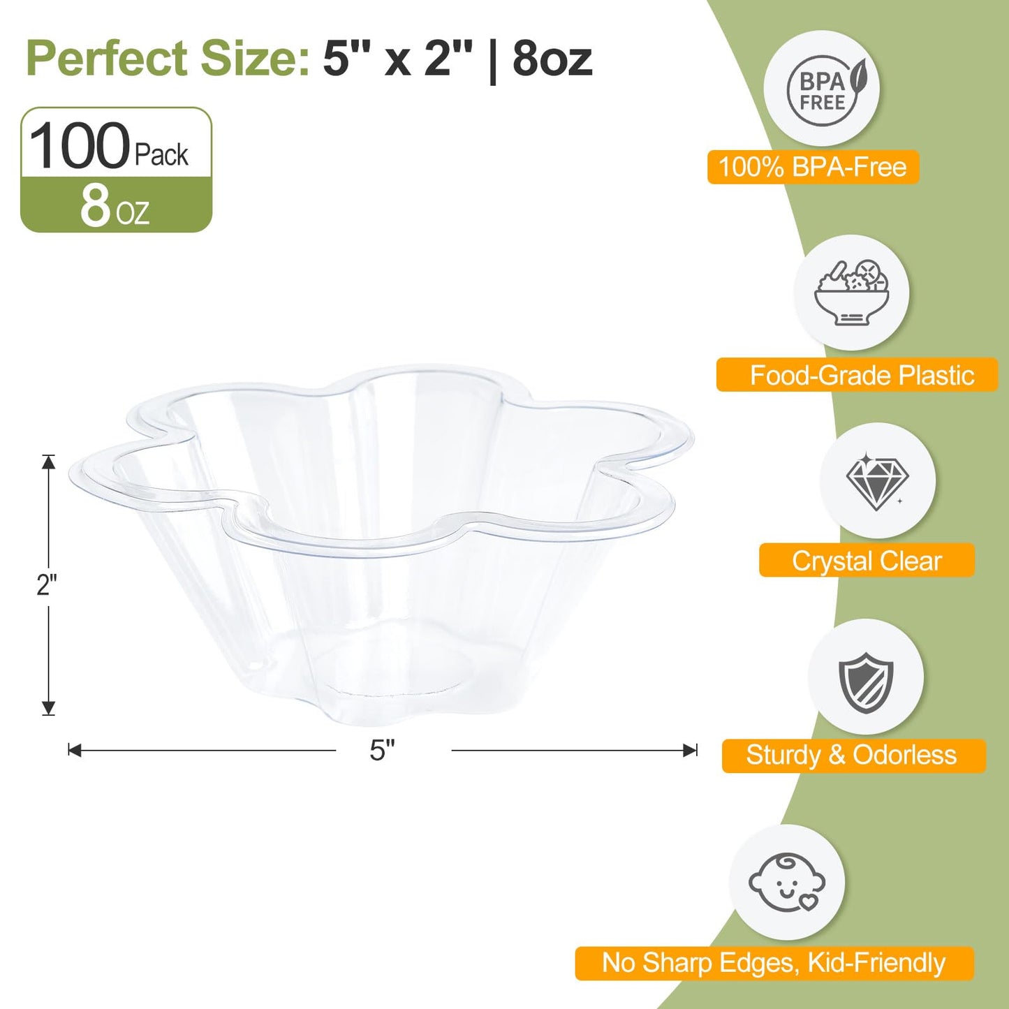 Clear Bowls, 100 PCS Ice Cream Cups, Christmas Candy Bowl, Small Disposable Clear Appetizer Serving Cup for Dessert Cake Snack Sundae Salad Nuts Snack for Party Favor Wedding Flower Shape (8OZ)