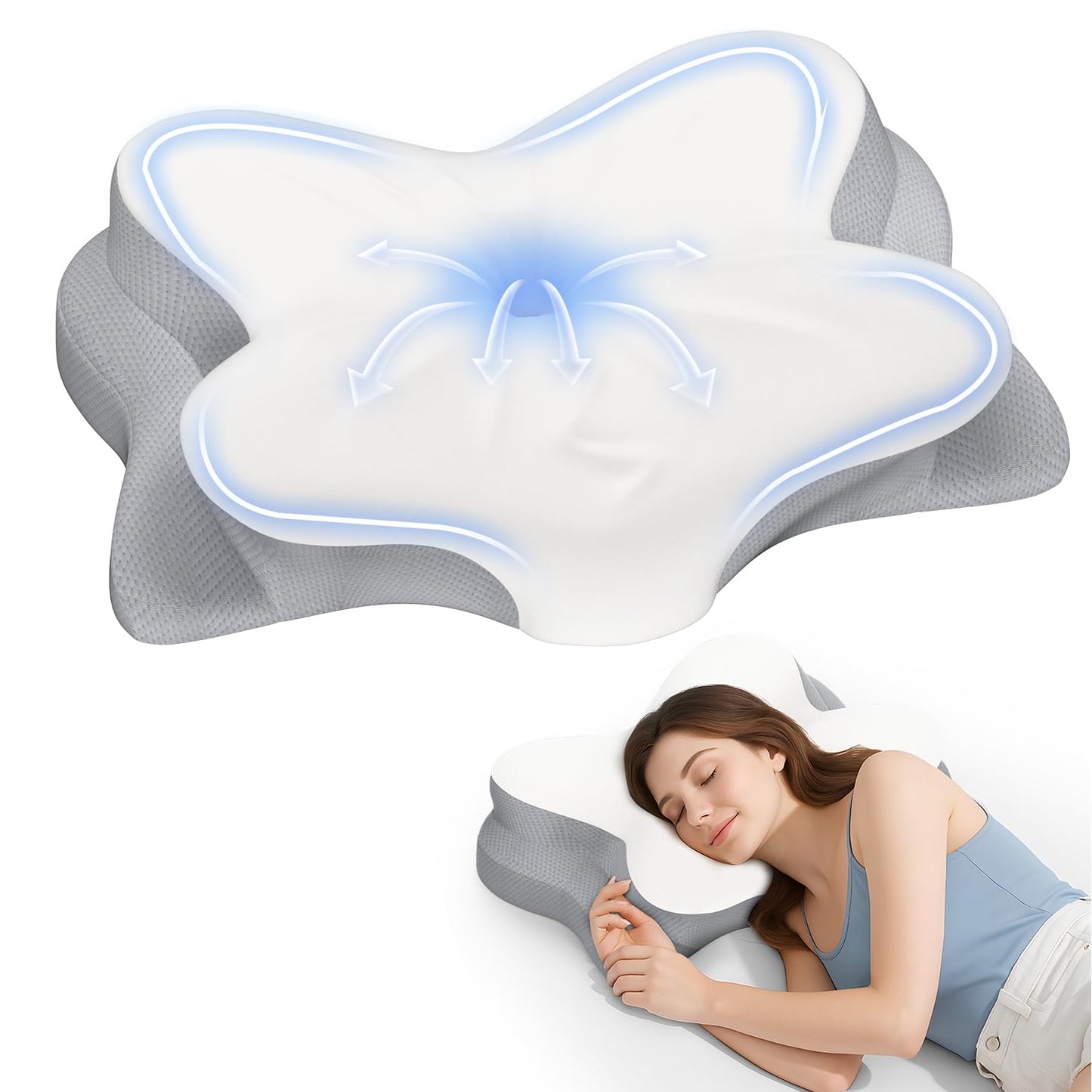 Cervical Neck Pillow, Ergonomic Memory Foam Pillows for Neck Pain Relief with Breathable Pillowcase, Adjustable Contour Neck Support Pillow for Side Back Stomach Sleepers, Odorless