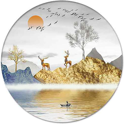 Set 6 Drink Coasters of with Holder, Ceramic Absorbent Boho Coaster for Drinks with Base and Golden Holder