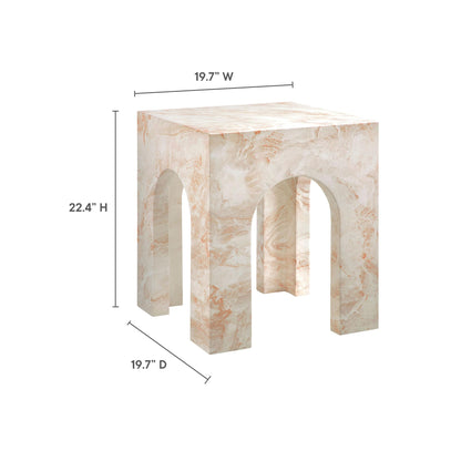 Modway Valen Arched Concrete Side Table with Faux Stone Finish in Honey Onyx