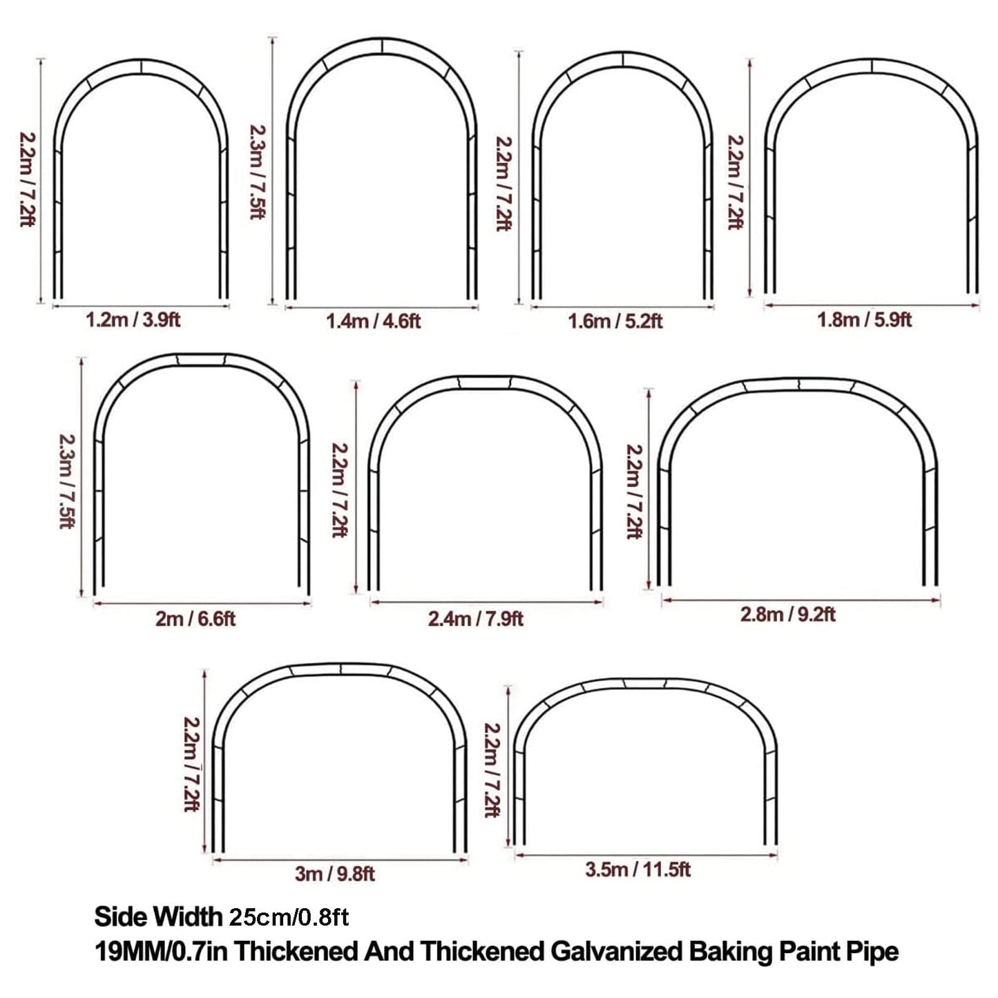 Extra Wide Metal Garden Arch Arbour with Base Weather Resistant Rose Trellis Archway for Wedding Garden Decoration Black 240x220cm (Dark Green 280 x 220cm)