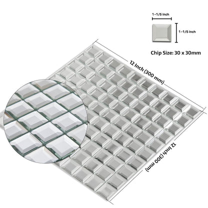Soulscrafts Mirror Glass Mosaic Tile, 5 Faces Square Beveled Silver Crystal Mirror Backsplash 12x12 Inch Seamless for Kitchen Bathroom 5 Sheets
