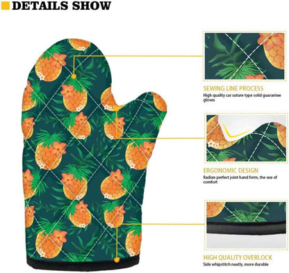Dellukee Oven Mitt and Pot Holder Set, Leopard Print Heat Resistant Kitchen Gloves for Baking Cooking Grilling BBQ