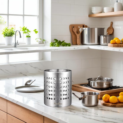 KSENDALO Small Stainless Steel Utensil Holder, SUS304 Silverware Utensil Drying Rack, Utility Sturdy Home Kitchen Daily Use Utensil Drainer for Countertop, Silver (5.32inch Tall)