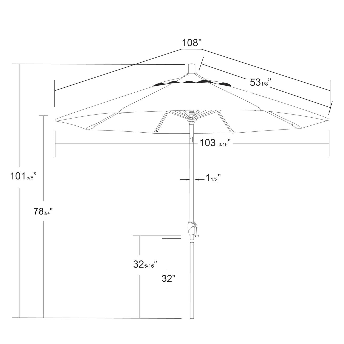 California Umbrella 12-Year-Non-Fading, 9Ft Premium Sunbrella Patio Umbrella, Hand-Crank, Button-Tilt, Gray Frame, Taupe Fabric