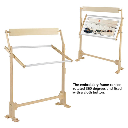 Adjustable Embroidery Stand, Large Size Wood Frame Embroidery Hoop Stand Rotated Cross Stitch Stand for Cross Stitch Needlework Sewing Tools