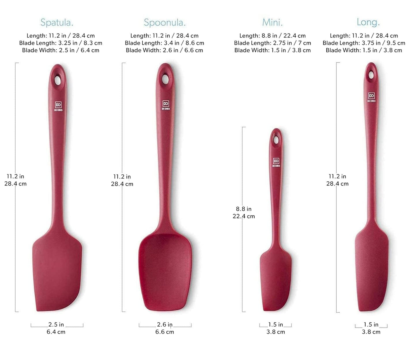 DI ORO Silicone Spatula Set - Rubber Kitchen Spatulas for Baking, Cooking, & Mixing - 600°F Heat-Resistant & BPA Free Silicone Scraper Spatulas for Nonstick Cookware - Dishwasher Safe (5pc, Red)