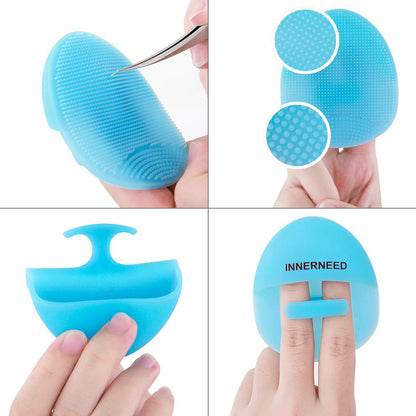 INNERNEED Super Soft Silicone Face Cleanser and Massager Brush Manual Facial Cleansing Scrubber Handheld Wash Pad for Sensitive, Delicate, Dry Skin (Pack of 4)