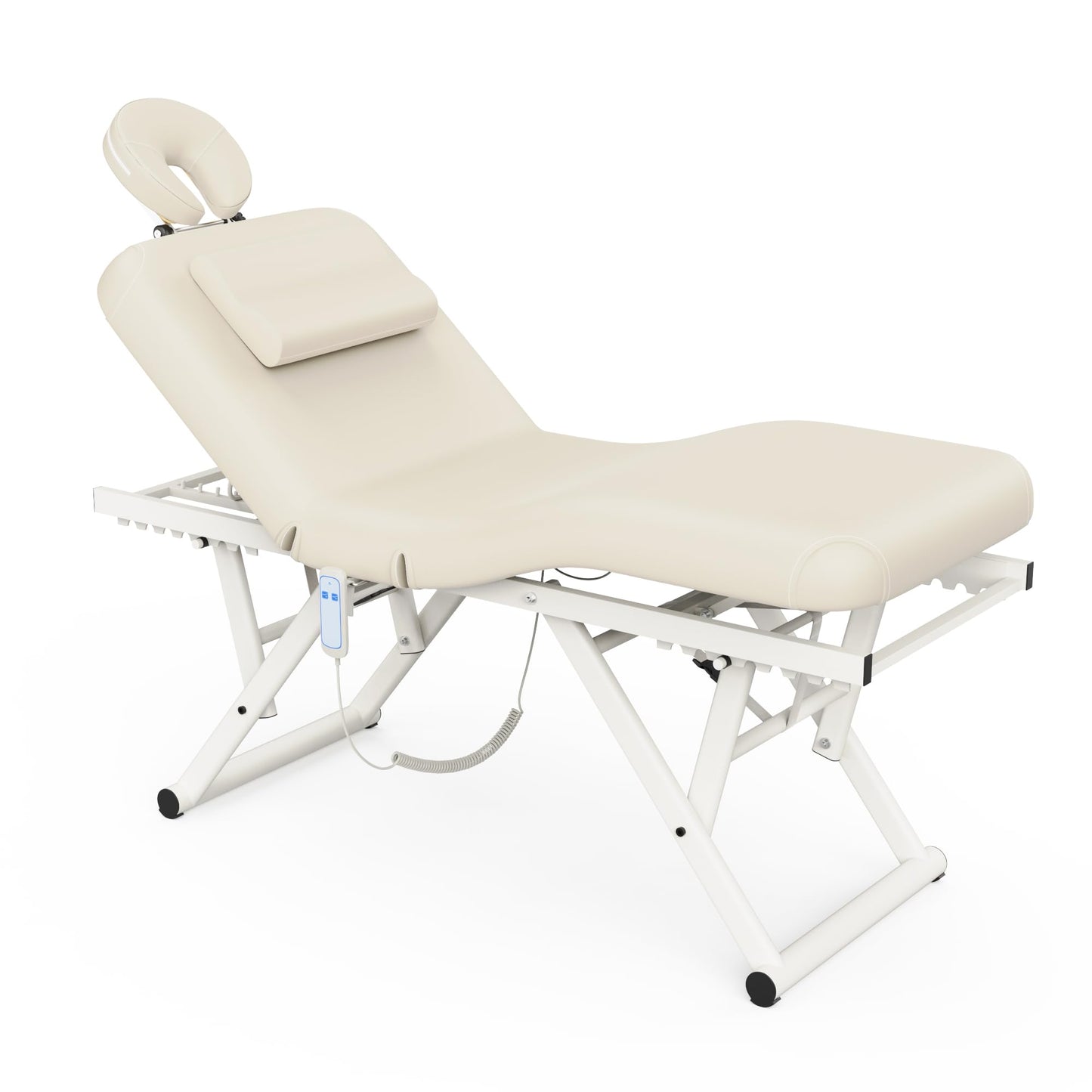 pouseayar Adjustable Massage Table with Face Pillow & Headrest, Sturdy and Solid, Silent and Easy to Adjust - Adjustable Backrest, Electric Leg Lifting, Beige Gray
