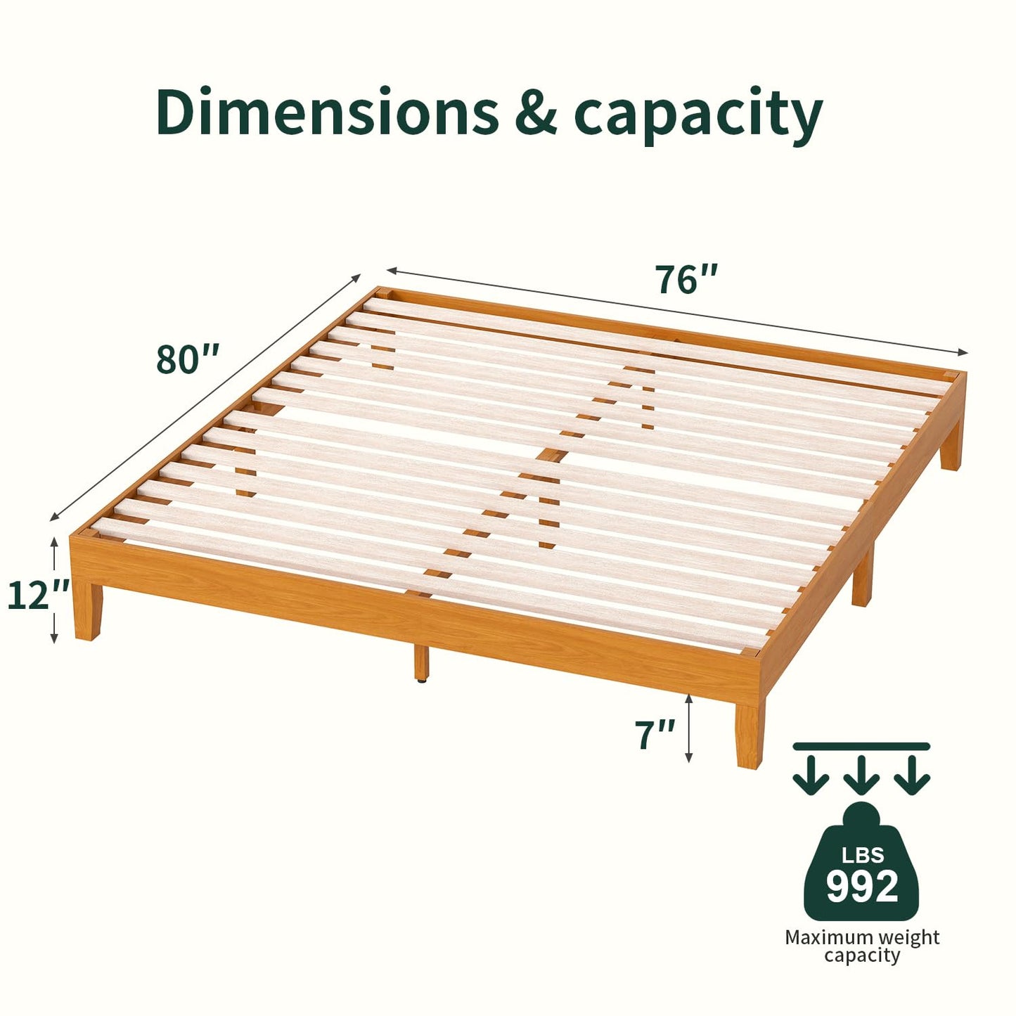FDW Solid Wood Platform Bed Frame King Size, Wooden Bed Base with Sturdy Slat Support, No Box Spring Needed, Noise-Free Design, Easy Assembly, Stylish & Durable, Brown