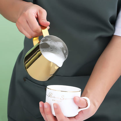 Milk Frothing Pitcher 12oz - 350ml, Kyraton Stainless Steel Espresso Steaming Pitchers with Decorating Pen,Milk Coffee Frother Cups Cappuccino Latte Art Barista Steam Pitchers Milk Jug Cup (Gold)