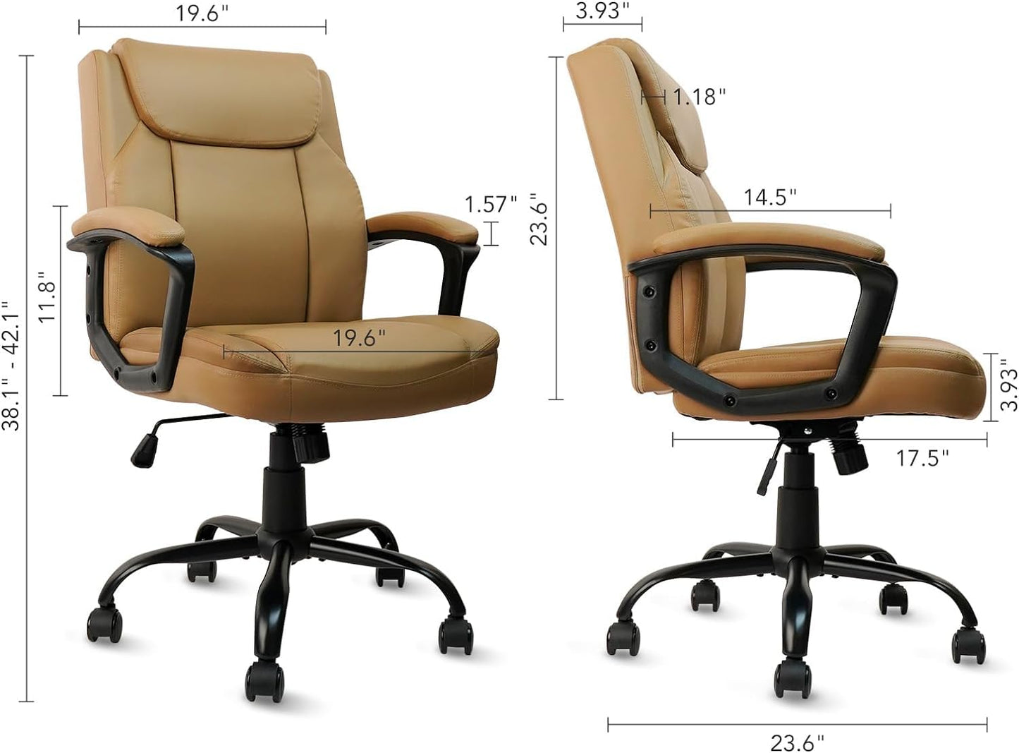 CLATINA Office Chair, Ergonomic Mid-Back Executive Office Chair, PU Leather Desk Chair Swivel Rolling Computer Task Chair with Lumbar Support and Padded Armrests for Home (Brown 4 Pack)