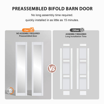 FREDBECK Bifold Barn Door 36x84 (Double 18x84) Hardware Kit Included,40" Track for 2 Doors, PVC, White,for Living Room, Bathrooms, Kicthen