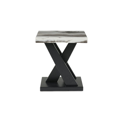 Signature Design by Ashley Cendill Contemporary Faux Marble Table with Casters, Set of 3, White & Black