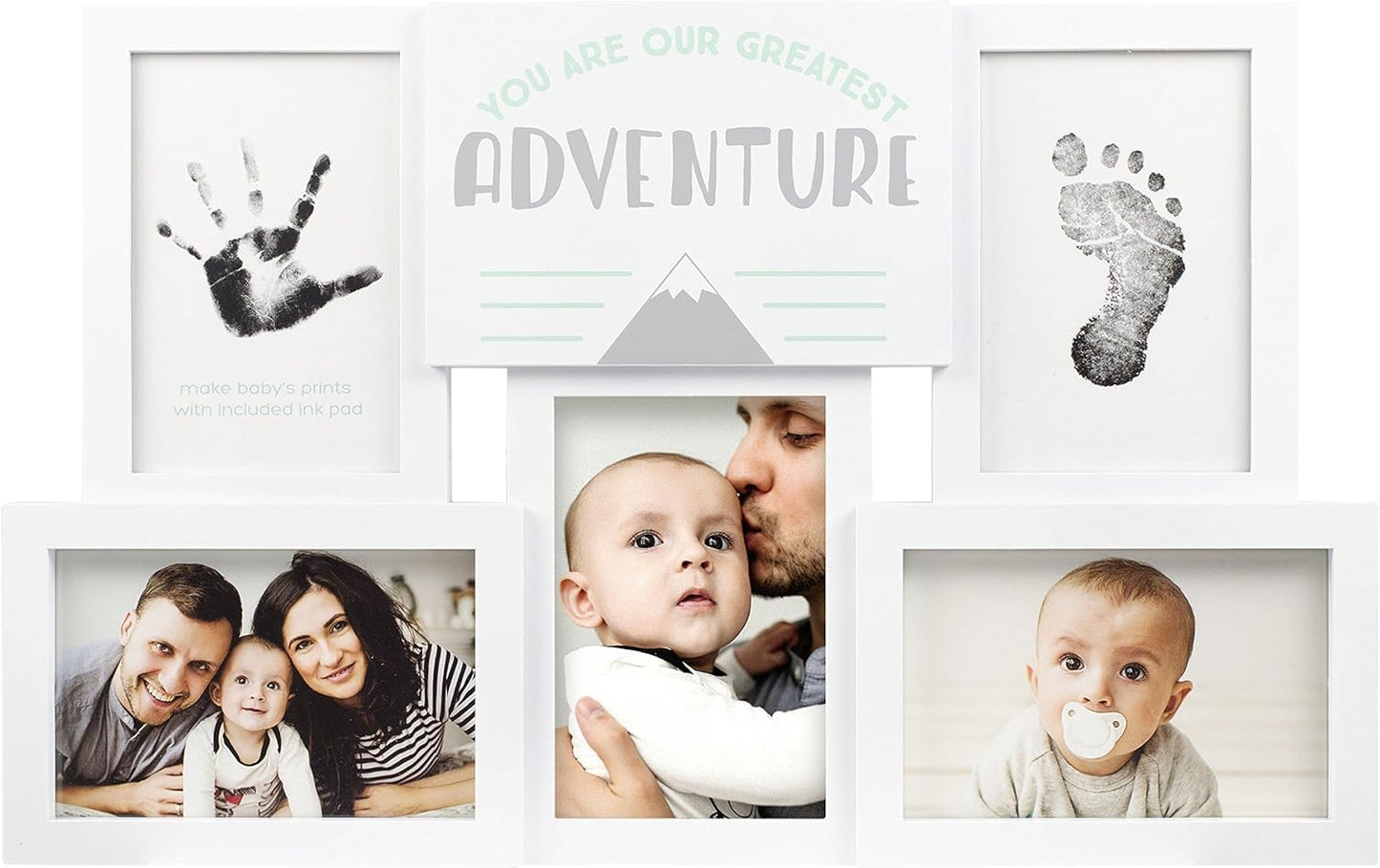 Tiny Ideas You Are Our Greatest Adventure Collage Keepsake Photo Frame, Baby Keepsake Pictures, DIY Baby's Handprint and Footprint Kit, Gender Neutral Nursery Wall Decor, White