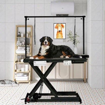 ExploreHorizon 50" Heavy Duty Dog Grooming Table with Aluminium Overhead Arm,Electric Hydraulic Grooming Table with 6 USB Ports for Large Dogs 300 LBS Foot Control