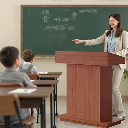 lecterns, Standing Wooden Podium, Podium Stand with Storage Platform, Church Podium and Pulpit, Walnut,L39×W20×H44in