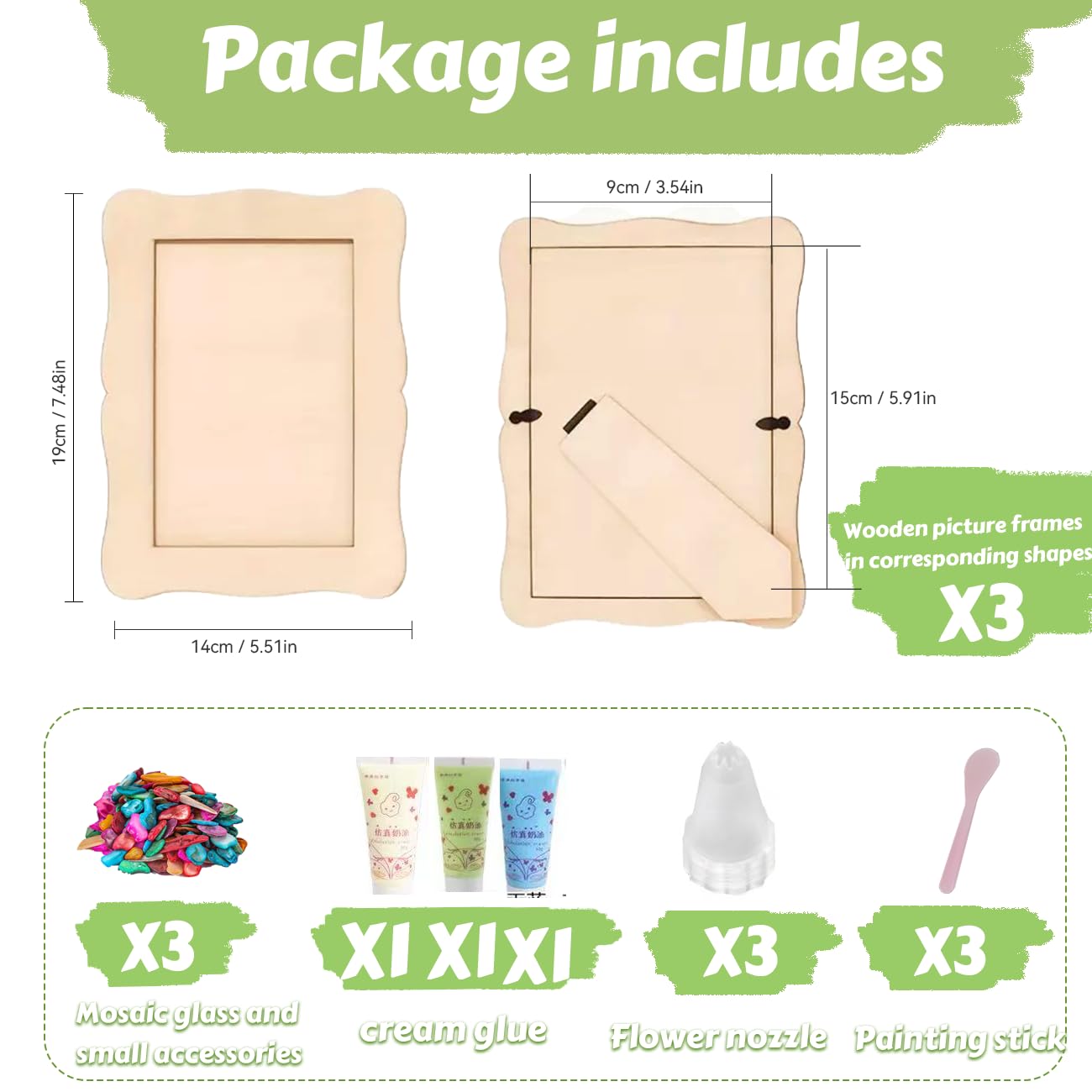 A&H Zier Decorate Your Own Mosaic Picture Frame Kit - 3 Pack DIY Arts & Crafts for Kids Ages 8-12, Valentines Day Gifts for Girls, 5x7 & 4x6 Photo Frames for Adults & Family