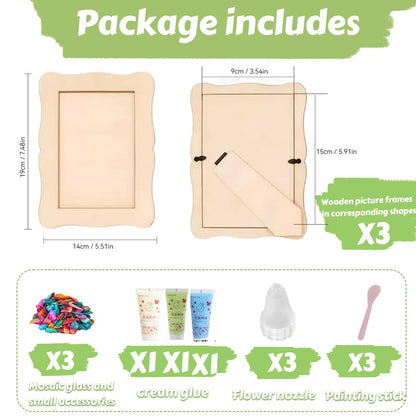 A&H Zier Decorate Your Own Mosaic Picture Frame Kit - 3 Pack DIY Arts & Crafts for Kids Ages 8-12, Valentines Day Gifts for Girls, 5x7 & 4x6 Photo Frames for Adults & Family